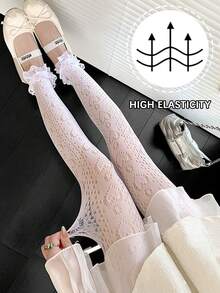 Lolita Spring/Summer Lightweight Heart & Polka Dot Lace Trim Cropped Tights, Sweet Girl Stockings - Multicolor - View 7