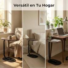 Habitdesign Mesa Auxiliar En Forma De C Marrón Oval Coffee Table Retro Mesita De Sofá Industrial Rústico Estructura De Metal Side Table Ideal para Sala/Dormitorio/Estudiar/Departamento 40x28x60CM - Marrn - Ver 4