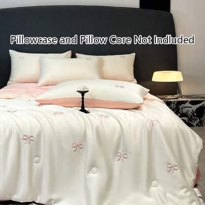 1pc Smooth Butterfly Embroidered Luxury Comforter, Soft & Breathable All-Season Bedding, Lightweight Hotel-Grade Bedding, Multi-Functional Bedroom Decor, Back-To-School/Graduation Gift, Home Decor, Comfortable Comforter For Summer, Cozy Night For Valentine's Day, Lightweight Bedding For Spring, Machine Washable Luxury Comforter, Fluffy Filling, Hotel Collection Style, Soft Fabric, Easy Care Bedding, Daily Life, Household Essential