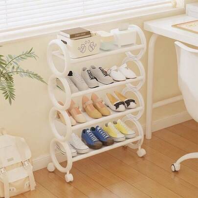 Estantería para zapatos de 3 o 4 niveles (ajustable) de plástico resistente con ruedas giratorias de 360° y asa de bucle - Organizador de almacenamiento moderno negro con ruedas para ahorrar espacio, para apartamentos, entradas - Estantería para zapatos de fácil movimiento