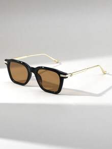 1 par de gafas de moda con marco metálico cuadrado para mujeres, de estilo europeo y americano, adecuadas para exteriores, ciclismo, playa, vacaciones, regalo - Multicolor - Ver 3