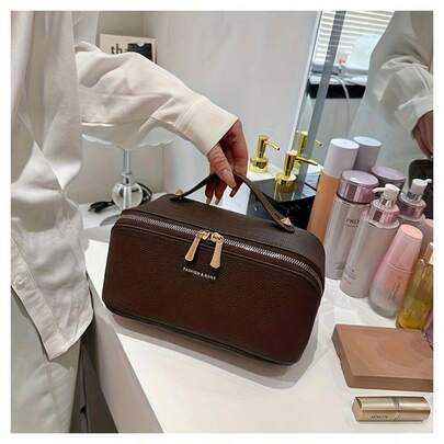 1Pc Multifunctional Luxury-Style Makeup Bag, Travel Storage Bag, Travel Makeup Case, PU Waterproof Material, Large Capacity Design, One Bag Solves All Your Makeup Storage Needs. Portable Handle For Easy Handling. Convenient Storage For Cosmetics And Skincare Products. Ideal For Travel, Makeup Storage, And Beauty Enthusiasts. Ladies' Bag, Feminine Items, Women's Accessories.