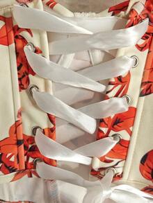 Orange Floral Print Ruffle Strap Corset Top - Orange - View 6