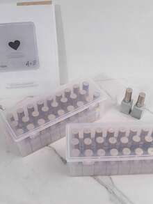 1 pieza Caja de almacenamiento transparente de PP para esmalte de uñas - Apilable para herramientas de arte de uñas, bolsa de accesorios de belleza de grado salón, decoración de habitación, caja de almacenamiento de cosméticos, tocador, artículo esencial de viaje, caja de almacenamiento, organizador de tocador de baño, almacenamiento de escritorio, organizador de baño - transparente - Ver 9