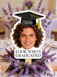 Customizable Hand-Held Sign, Personalized With Individual Photos And 2026 Graduation Cap Design, Cute And Fun Style, Suitable For Graduation And Back To School Seasons, High-Quality Graduation Party, Classroom Decor, Family Gathering And Graduation Gift Photo Props, Wedding - Multicolor - View 5