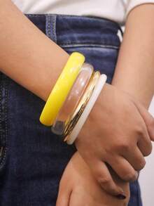 4pcs Elegant Vintage Bracelet Set, Fashionable Minimalist Design, Suitable For Casual Wear, Acrylic, Perfect For Daily And Party - Yellow - View 5