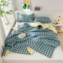 1件亲肤简约格子+花卉绗缝宽边夏季被，柔软细腻，吸湿透气，简约优雅，时尚空调被，轻盈透气夏季被 - 夜曲 - 查看 4