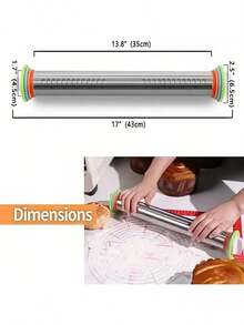 1个17英寸可调节擀面杖，大型不锈钢擀面杖，适用于披萨、馅饼、饼干、饺子、面条，厨房工具，烹饪用具，厨房配件 - 銀色-均碼 - 查看 2