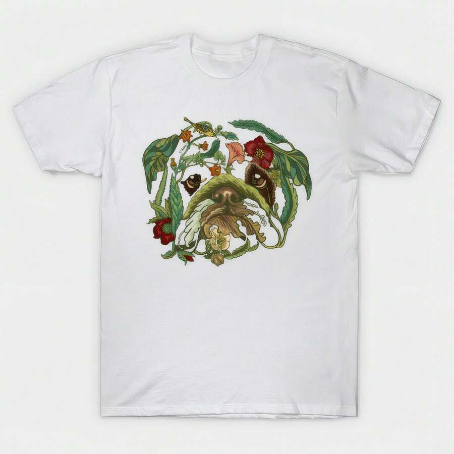 Botanical English Bulldog T-Shirt 100% Cotton Unisex T-Shirt - Premium Casual And Comfortable Fit - trắng - Xem 1