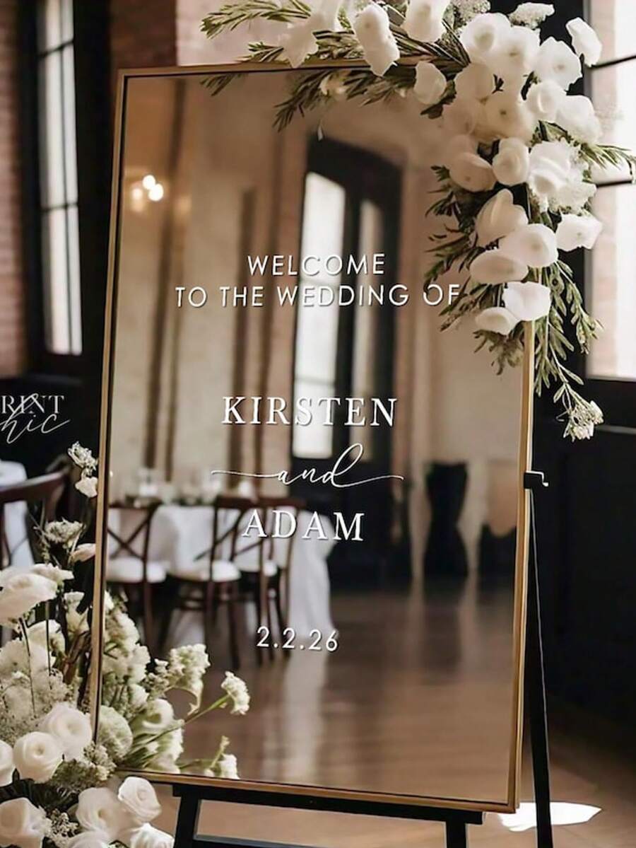 Customized Wedding Mirror Decal Stickers, Suitable For Baby Shower, Party, Event, Personalized Welcome Sign, Personalized Mirror Vinyl Sticker, Reception Decoration - Multicolor - View 1
