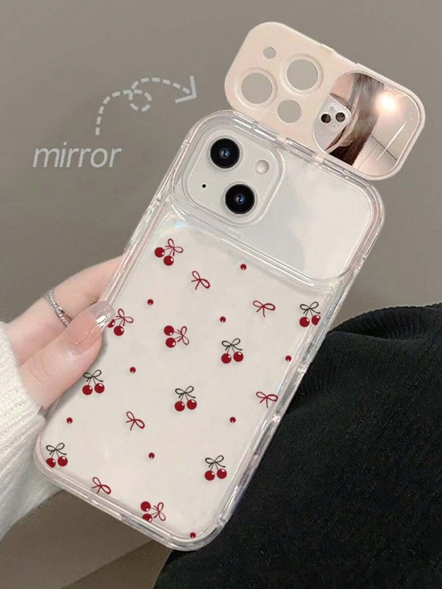 TPU樱桃图案透明TPU手机壳，带镜面支架，适用于 11、12、13、14、12 Pro Max、13 Pro Max、14 Pro Max、15、15 Pro、15 Pro Max、16、16 Pro、16 Pro Max、17、17 Pro、17 Pro Max，春季生日礼物 - 彩色 - 查看 1