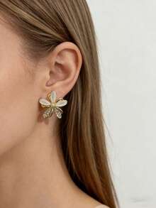 1对经典花朵耳钉，时尚百搭 - 彩色 - 查看 9