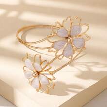 Fashion Exaggerated Irregular Pattern Hollow Flower Bracelet For Women, Elegant Versatile Arm Cuff - 粉色 - 查看 4