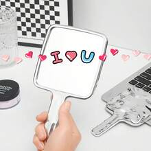 Handheld Square Makeup Mirror With Handle, Portable Wavy Design Cosmetic Mirror, Women's Personal Makeup Carry-On, Durable Electroplated Square Mirror Surface, Lightweight Travel Makeup Tool For Quick Touchups And Accurate Reflection - Silver - View 4