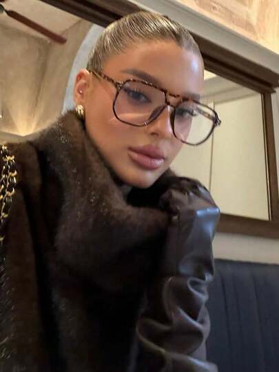 1 Pair Women's Polygon Large Frame PC Leg Decor Fashion Street Style , Suitable For Summer Beach Vacation, Outdoor Travel, Leopard Tortoiseshell Bohemian Frame, Essential For Vacation, Beach, Travel, Back To School