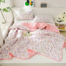 1件亲肤简约格子+花卉绗缝宽边夏季被，柔软细腻，吸湿透气，简约优雅，时尚空调被，轻盈透气夏季被 - 芳華 - 查看 4