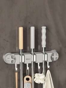 1个3/4槽重型壁挂式拖把扫帚架，适用于浴室、花园和车库，无需钻孔，安装简便，方便收纳 - 彩色 - 查看 7