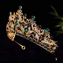 Vương miện đính đá pha lê mới, vương miện cô dâu thời trang, phụ kiện tóc nửa vương miện đính đá đa năng, phụ kiện đội đầu kiểu cổ tích. - màu xanh lá - Xem 2