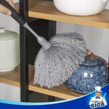 MRSIGA Plumero de microfibra delicado, mango cómodo antideslizante, cabezal de plumero desmontable y lavable, gris y negro - Blanco - Ver 5