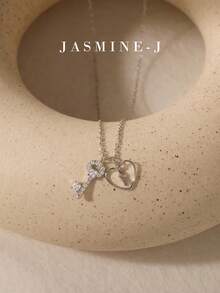 1pc S925 Sterling Silver Key & Lock Pendant Necklace,Diamond-Encrusted Key Pendant,Heart Pendant,Heart Lock Pendant,Keys & Locks Jewelry,High-Class Elegance,Gold Necklace,Holiday Gift, Suitable For Everyday Wear - Multicolor - View 4