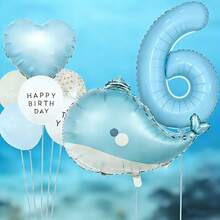 海洋生日氣球套裝，包含鯨魚鋁箔氣球、淺藍色數字鋁箔氣球、愛心鋁箔氣球、印花與乳膠氣球，適合作為兒子與女兒的生日禮物，以及海洋生物主題生日派對裝飾 - 查看 9
