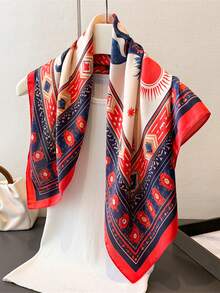 1条红色和海军蓝马图案方巾，四季皆宜，适合日常出行、旅行、婚礼派对等场合，男女通用，可作头巾、发带、头巾，户外防晒配饰，为您的风格增添亮点。 - 彩色 - 查看 10