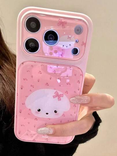 可爱狗狗蝴蝶结花卉图案手机壳，适用于 17 Pro Max、17 Pro、17、16 Pro Max、16 Pro、16、15 Pro Max、15 Pro、14 Pro、14 Pro Max，时尚镜头保护防摔手机壳