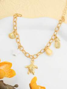 1pc Beach Vacation Style Cute Sea Turtle, Star, Shell, Pineapple Pendant Bracelet - Gold - View 3