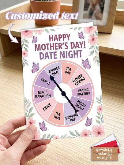 Thiệp Quay Ý Tưởng Hẹn Hò Nhân Ngày của Mẹ Cá Nhân Hóa - Vòng Quay Ý Tưởng Hẹn Hò Tương Tác, Văn Bản & Kích Thước Có Thể Tùy Chỉnh, Món Quà Lãng Mạn Cho Mẹ & Vợ, Hoàn Hảo Cho Ngày của Mẹ, Kỷ Niệm, Hẹn Hò & Những Dịp Đặc Biệt.