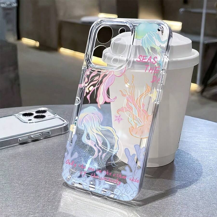 1 pieza Funda de teléfono suave de TPU con estampado colorido de medusa, compatible con series 17 16 15 14 13 12 11 Plus Pro Max, funda protectora con estilo personalizado INS, protección de Body completo minimalista y diseño lindo - Multicolor - Ver 1