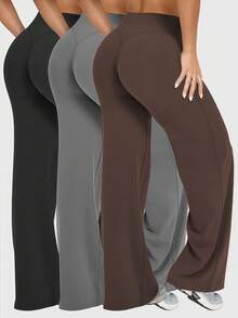 3 Pieces Women's Spring And Summer Loose High Waisted Pants, With Elastic And Loose Design, Slim Fit And Lifting, Highlighting The Waistline, Suitable For Pilates. High Waisted Design, Elastic Fabric Enhances Curves, Retro Street Style. Classic High Waisted Cut, Shaping And Fitting, Loose Silhouette, Showcasing Timeless Elegance. Women's Elegant High Waisted Sports Pants - 彩色 - 查看 7