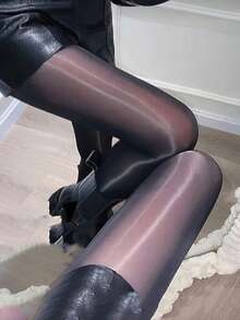 1pc Women's Ankle Length Super Smooth Shiny Tights - Black - View 2