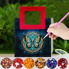 1个钻石画艺术礼品袋，蝴蝶主题图案，特殊设计手提袋，PVC材质水钻工艺 - 多功能手提袋 - 收纳袋 - 方便携带 - 查看 16