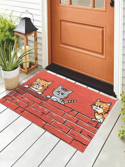 1件装敏捷小猫棕色家居日用品门垫，动漫卡通图案，涤纶防滑底，经久耐用，室内入口垫，厨房垫，户外地毯，适用于客厅、卧室、浴室、房间装饰