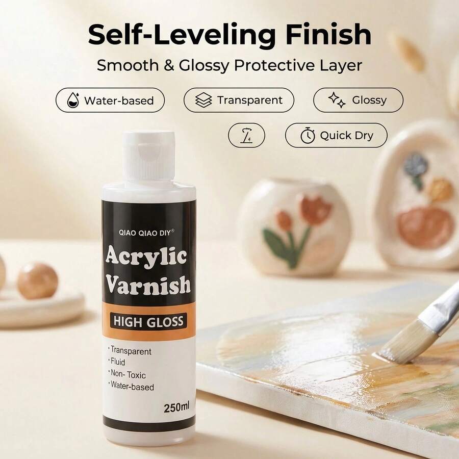Premium Acrylic Gloss Varnish, 60/120/250ml - Clear, Non-Yellowing & Crack-Resistant Finish For Paintings, Oil Art & Drawings,Cratch-Resistant, Jewelry Making Sealant - A - View 1