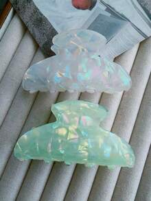 2pcs White & Green Mermaid Marble Pattern Semicircle Hair Clips, Elegant High-End Suitable For Balls, Parties, Tea Parties - Multicolor - View 3