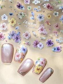1片逼真彩色干花美甲贴纸，超薄迷你雏菊3D立体浮雕美甲贴花，完美适用于美甲设计 - 彩色 - 查看 3