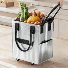 60-Liter Carrier Bag With Wheels, Foldable, Practical Shopping Trolley, Reusable, Zippered, Lightweight, Folds Flat, Sturdy And Durable Handle, Suitable For Shopping, Travel And Camping. - Bạc - Xem 1