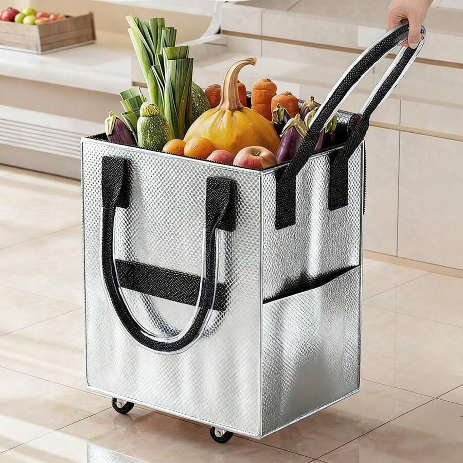 60-Liter Carrier Bag With Wheels, Foldable, Practical Shopping Trolley, Reusable, Zippered, Lightweight, Folds Flat, Sturdy And Durable Handle, Suitable For Shopping, Travel And Camping. - Bạc - Xem 1