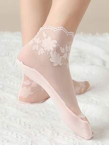 1/5/10 Pairs Of Breathable Elastic Women's Lace Transparent Invisible Summer Thin Non-Slip Leaves Short Ankle Socks - Multicolor - View 8