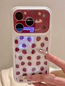 可爱卡通草莓花卉亮面手机壳，兼容 17 Pro Max、17 Pro、17、16、15、14 Pro Max，硬质亚克力后盖 - 白底草莓 - 查看 4