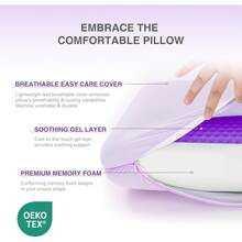 Cooling Gel Foam Pillow - Reversible Cooling Cover, Neck Support Side, Back And Stomach Sleepers, Removable & Washable, All-Season Comfort, Standard Size, Purple - Blue(1 Pack) - View 3