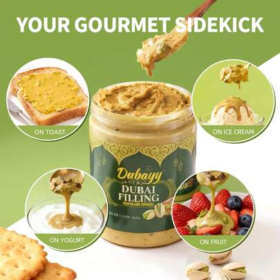 300g DUBAI FILLING PISTACHIO SPREAD-35% Pistachios,Sweet Spreadable Butter,Crunchy Dessert Dip (10.58oz, Pistachio)