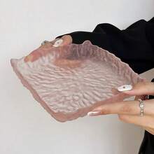 1pc Irregular Glass Glacier Tray, High-End Ice Dew Plate, Exquisite Dessert Fruit Cake Tray For Living Room And Kitchen - Pink - View 5