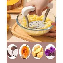 1pc Manual Potato Masher, Durable Plastic Hand-Operated Mashing Tool, Kitchen Vegetable & Fruit Crusher, G-Type Masher, Essential Kitchen Tool - Multicolor - View 3