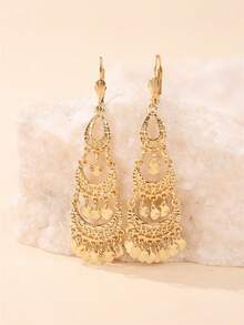 1 Cặp bông tai dài bằng hợp kim hình giọt nước rỗng thanh lịch, phong cách cô dâu Algeria, trang sức tiệc cưới cô dâu - Hoa tai - Xem 11