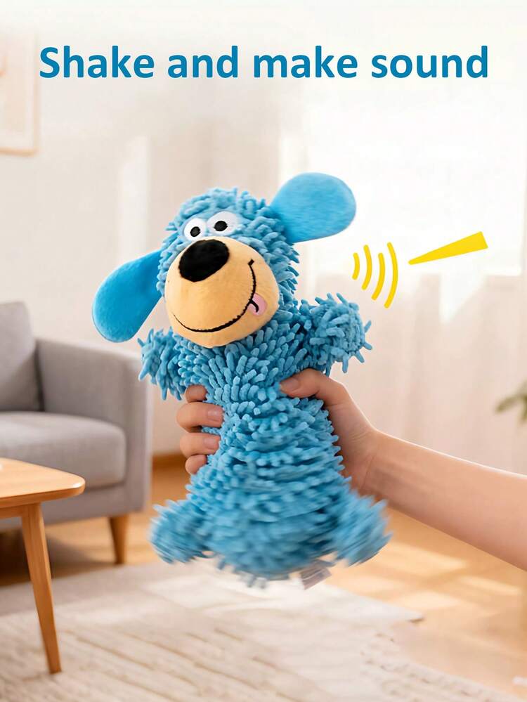 尖叫狗玩具，拖把玩具，摇晃发声，蓝色，可自娱自乐、缓解无聊，耐咬耐磨牙，小型犬专用宠物用品 - 彩色 - 查看 2