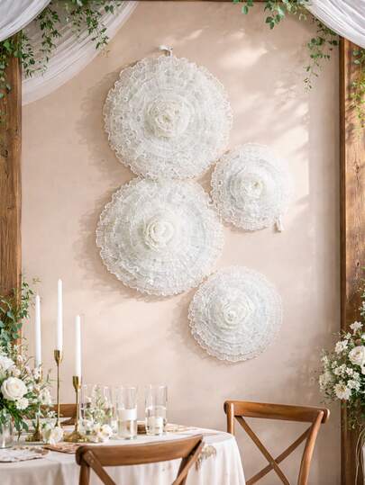 1件白色褶皱花朵墙饰，优雅婚礼派对装饰，适用于婚礼、新娘送礼会、婚宴、波西米亚风婚礼墙饰、婚礼仪式装饰，完美适用于家居、客厅和卧室的婚礼装饰，花卉墙画，婚宴装饰，波西米亚风婚礼配饰，适用于婚礼派对和家居装饰