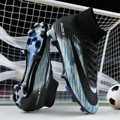 New Men's Professional Soccer Cleats, Combat Boots, Anti-Slip AG Studs Soccer Boots, Adult Breathable High-Top Soccer Shoes, Outdoor Lawn Lightweight Match Training Shoes, Classic Black Sports Soccer Shoes