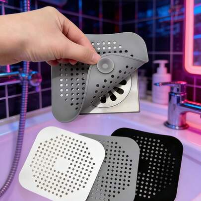 3pcs/Set Square Strong Suction Easy Clean Silicone Drain Filter, Suitable For Kitchen, Bathroom, Drain Clogging Prevention